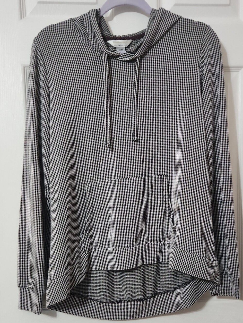 Cozy Fall Casual School Weekend Black White Gingham Hooded Pullover